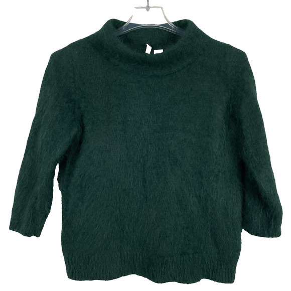 Anthropologie Moth Angora Sweater Size L (Fits M) Emerald Green Fuzzy Soft Warm - Picture 1 of 8